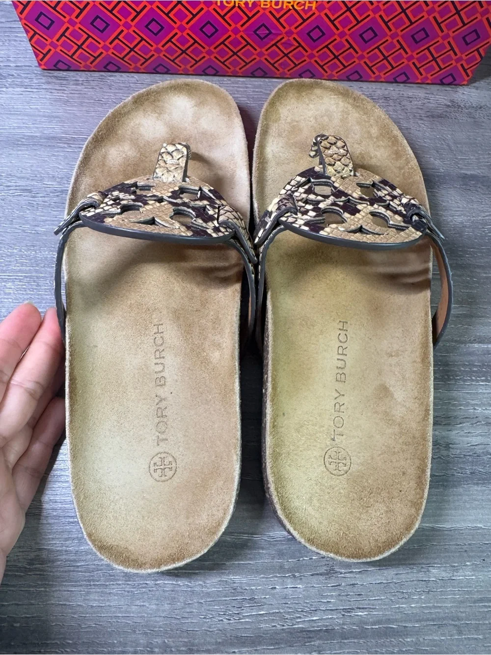 Tory Burch Snake-Print Miller Cloud Thong Sandals size 9 IMMACULATE